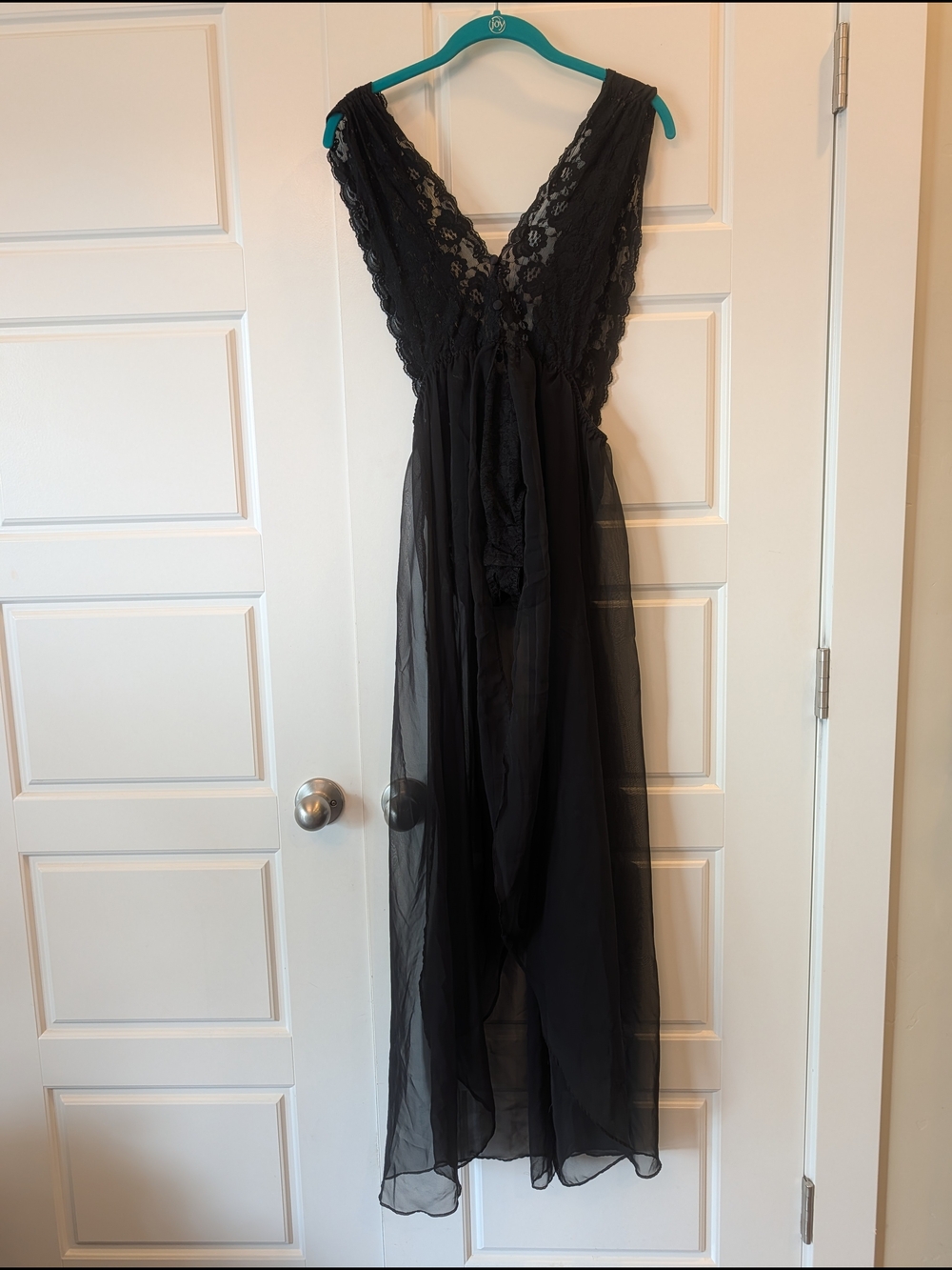 Vintage Lily Of France Deep Plunge Lace Teddy Black Nightgown